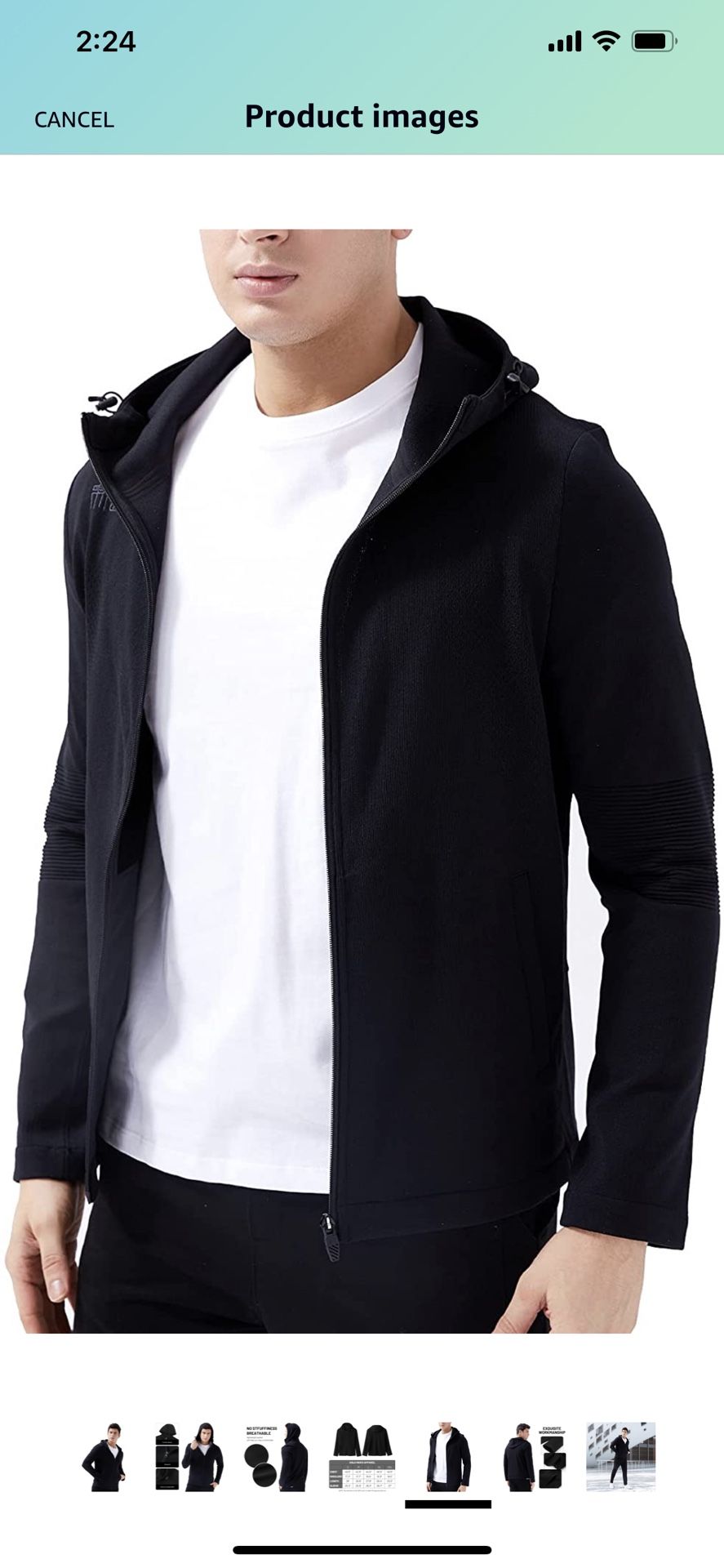 Men's Full-zip Hoodie Long-Sleeve Sweatshirt - Black Light-weight Non-slip buckles Hooded Running Sports Coat Jacket Gym