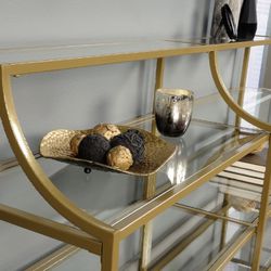 Gold Elegant Console Table with multiple Open Shelf Storage Living Room Thumbnail