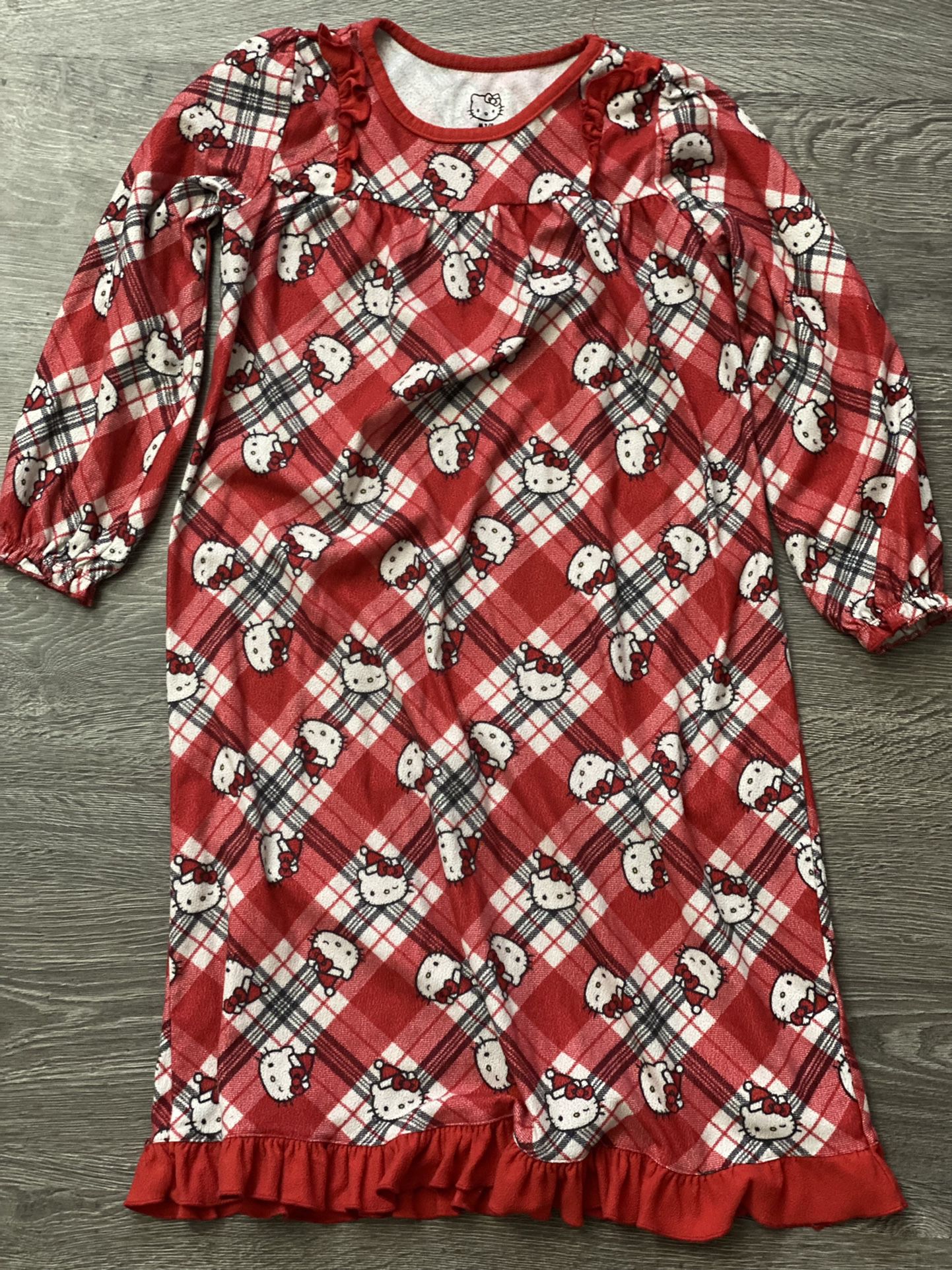 Hello Kitty Santa Hat Flannel Red Plaid Christmas Holiday Nightgown Girls M 7/8