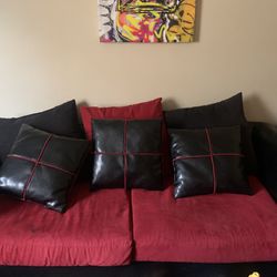 Two Piece Red And Black Couch Set  Thumbnail