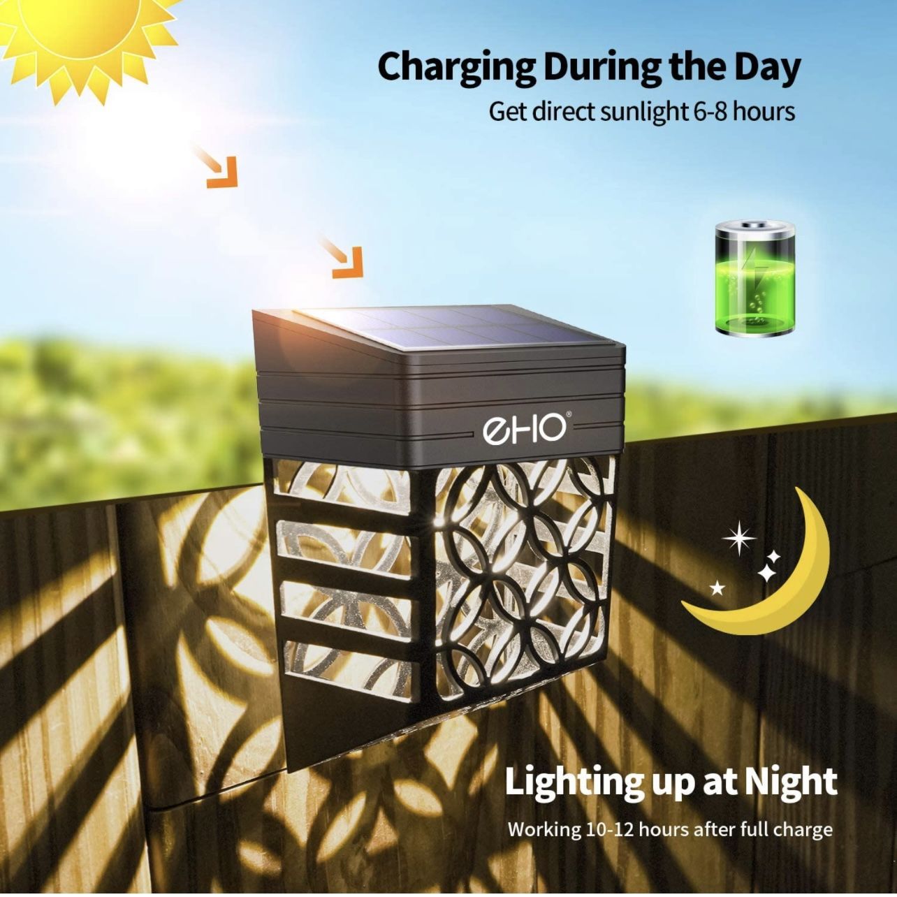 Solar Deck Lights, Solar Fence Lights Outdoor Waterproof LED Garden Decorative Lighting for Post,Patio, Front Door, Step, Stair, Landscape and Yard, W