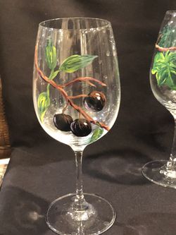 Fine Glass Wine Stemware, Hand Painted And Signed By Orange County Artist Thumbnail
