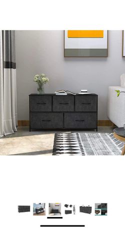 Wide Storage Tower with 5 Drawers - Fabric Dresser, Organizer Unit for Bedroom, Living Room, Closets & Nursery - Sturdy Steel Frame, Easy Pull Fabric  Thumbnail