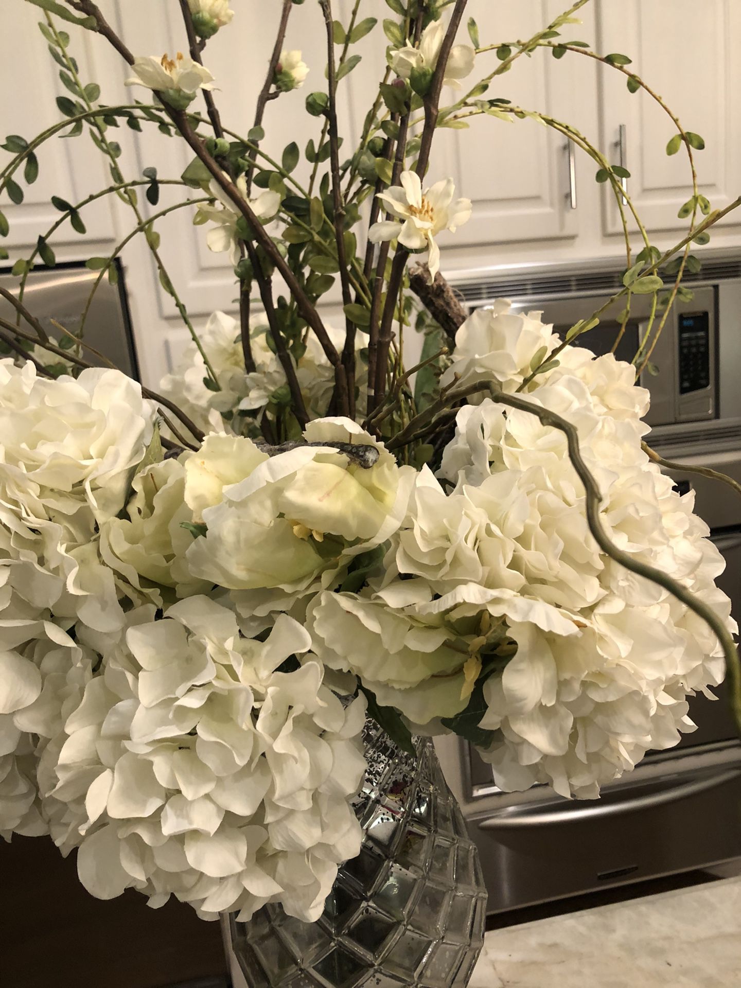 Artificial Flowers With Vase Faux Hydrangea Flower Arrangement