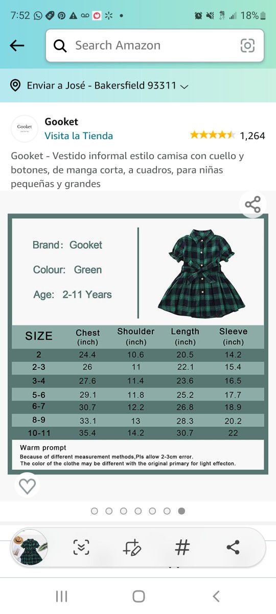 Booket Little Big Girls' Casual Button Down Collar Short Sleeve Plaid Shirt Dress