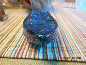 Vintage Avon Spicy After Shave “Gone Fishing” Blue Glass Boat Thumbnail