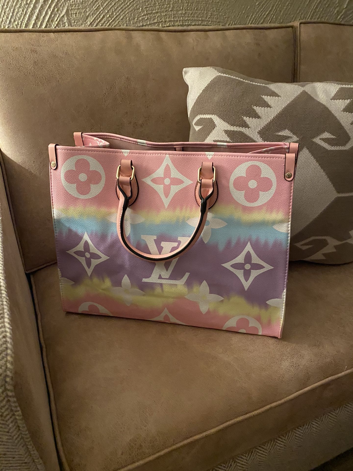 Pastel leather monogram bag tote