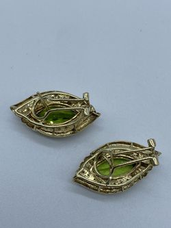14K Gold, Diamond, And Green Stone Earrings  Thumbnail