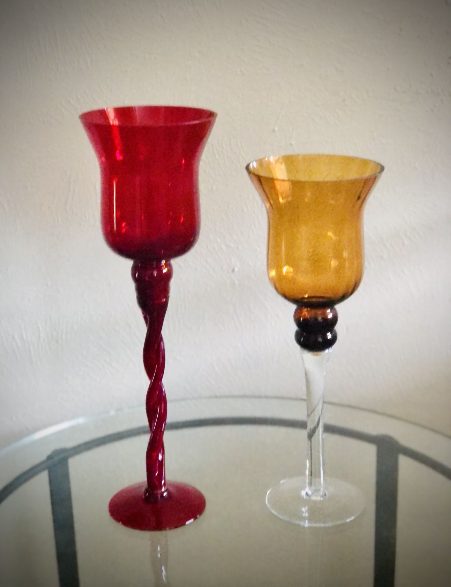 Pair Of Tall Tealight Glass Candelabras