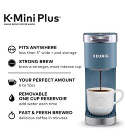 Keurig K-Mini Plus Coffee Maker, Single Serve K-Cup Pod Coffee Brewer, Comes With 6 to12 Oz Brew Size, K-Cup Pod Storage, and Travel Mug Friendly Thumbnail