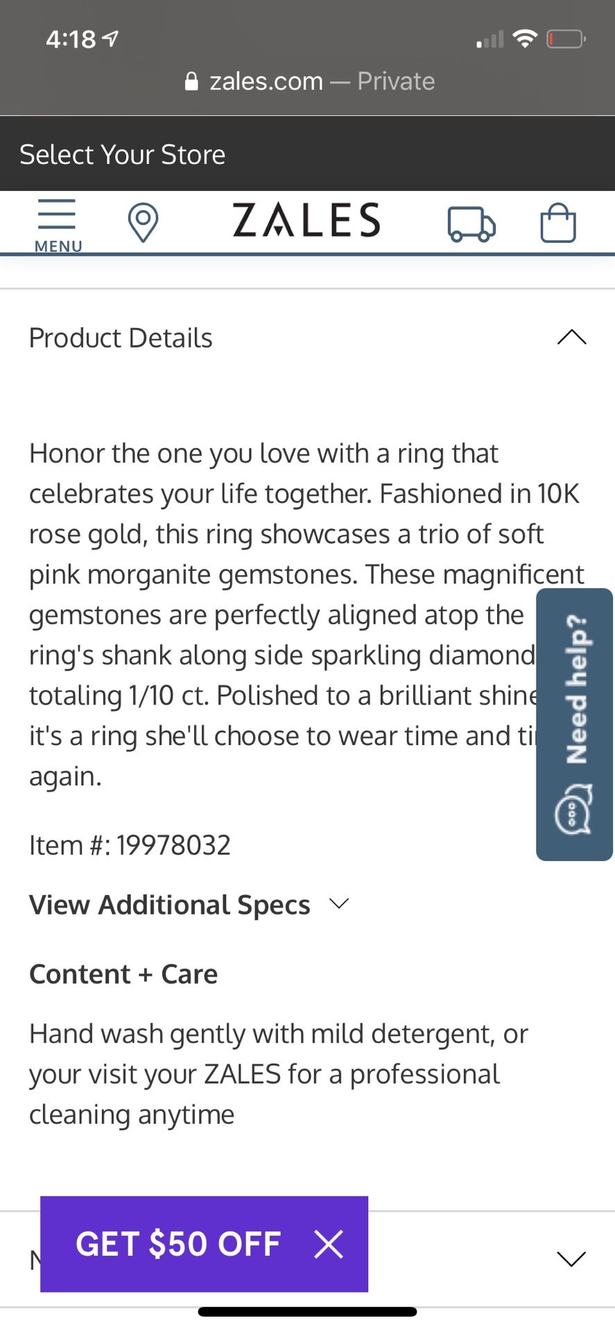 Zales 1/10 Ct. Diamond, 10k Gold Rose Engagement Ring