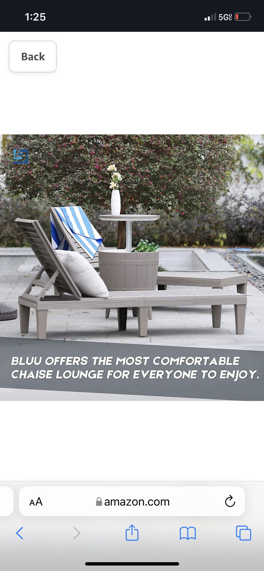 BLUU Chaise Lounge Chair for Outdoor Patio Use | Adjustable with 5 Positions | Wood Texture Design | Waterproof | Easy to Assemble | Max Weight 330 l