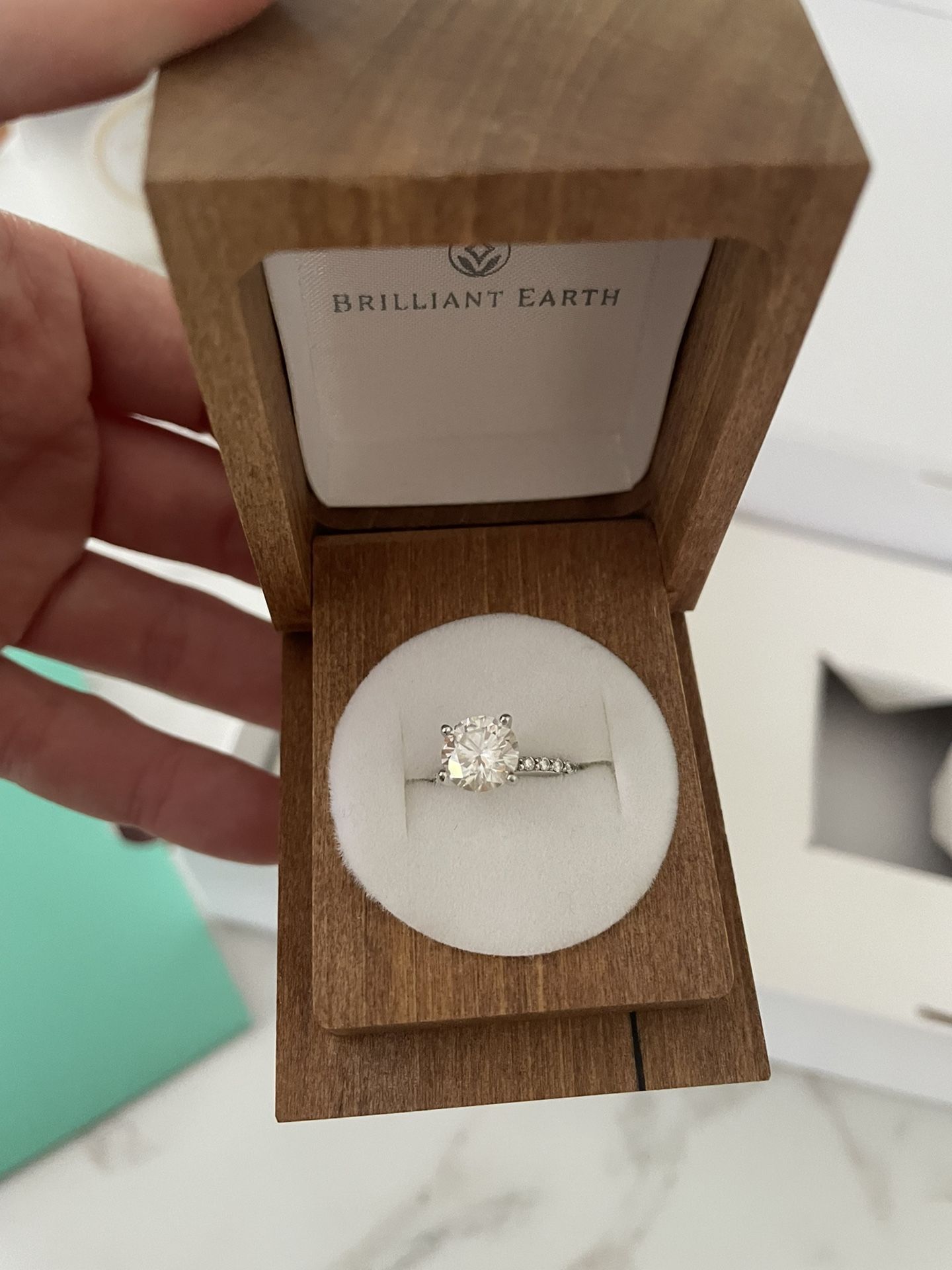 Brilliant Earth Engagement Ring (moissanite) + Real Diamond Band
