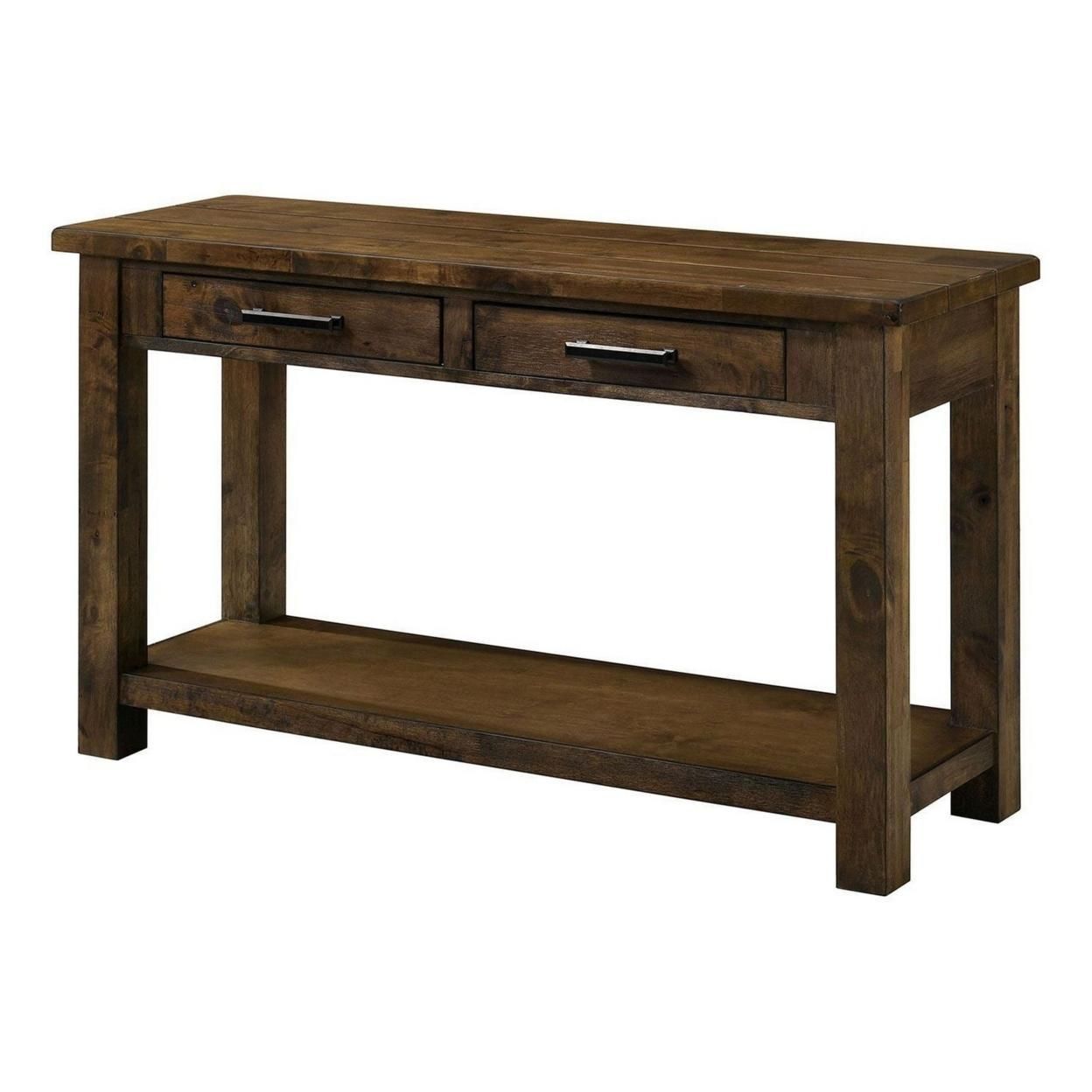 Saltoro Sherpi 51 Inches Sofa Table with 2 Drawers and Open Shelf, Rustic Brown