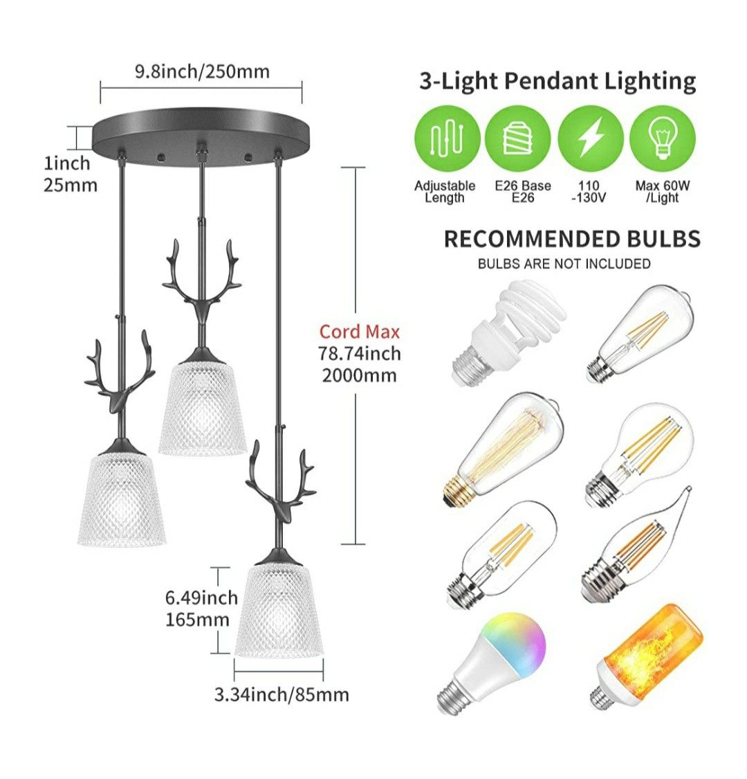 3 Light Pendant Lighting, Adjustable