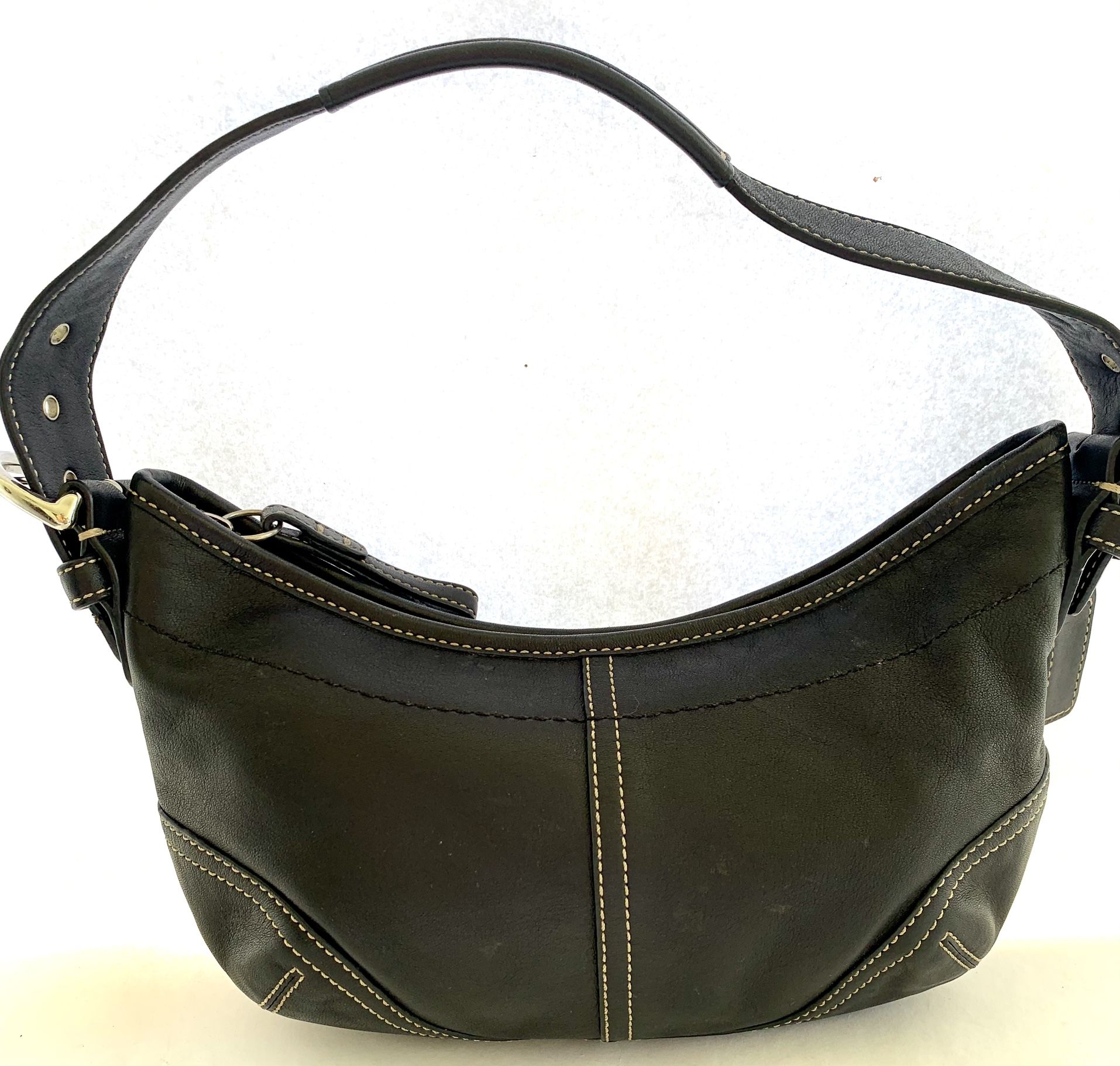 Coach Soho Black Leather Hobo Bag White Stitching Purse Handbag No A05D-9541