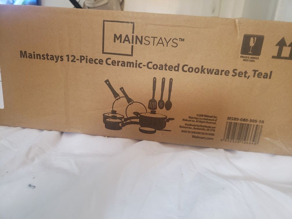 Maintstays 12 pieces ceramic coated cookware set teal