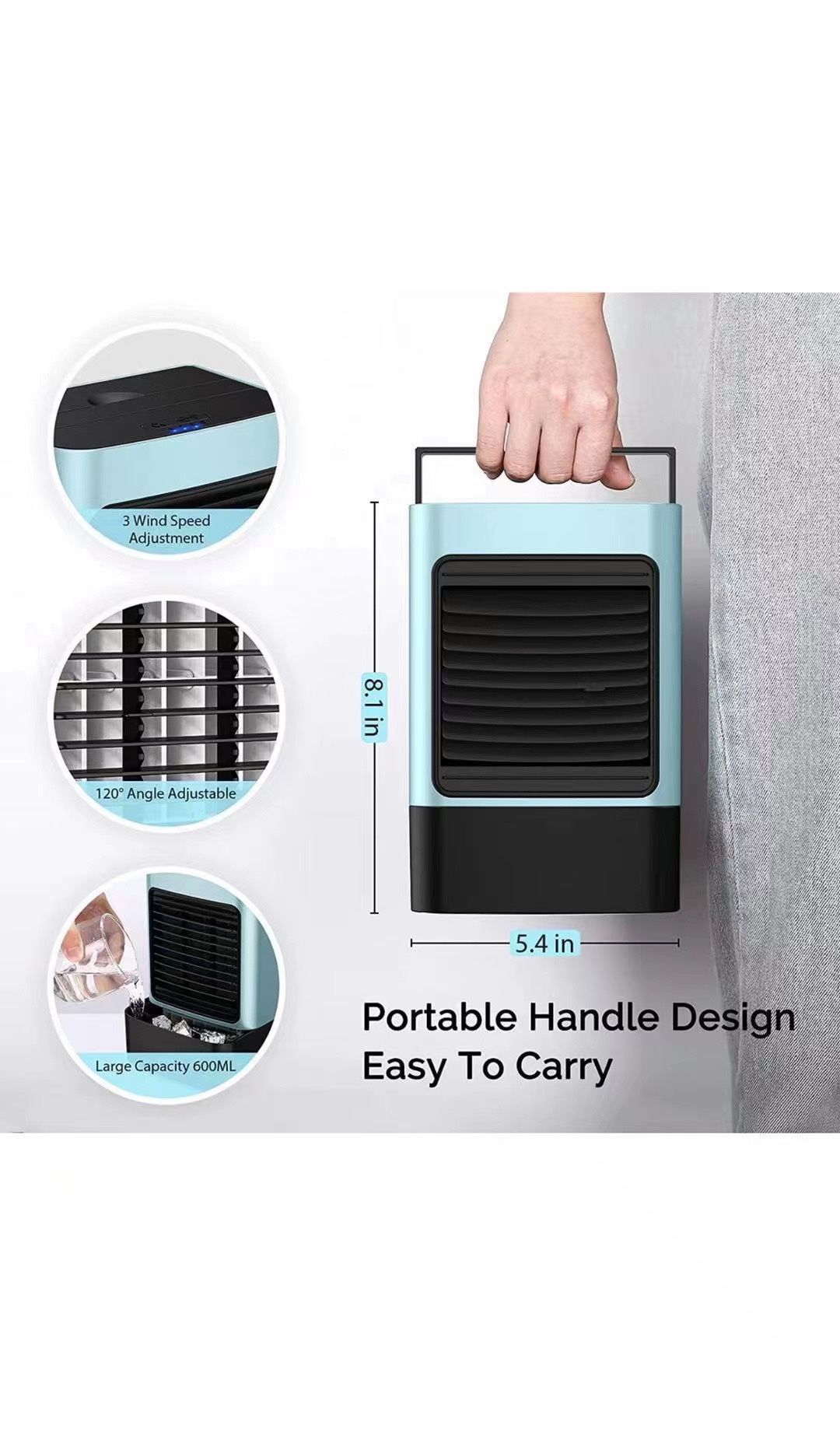 Personal Air Cooler, 5000mAh Rechargeable Battery Operated 60°&120° Auto Oscillation, Portable Air Conditioner Fan with 3 Wind Speeds & 2 Refrigeratio