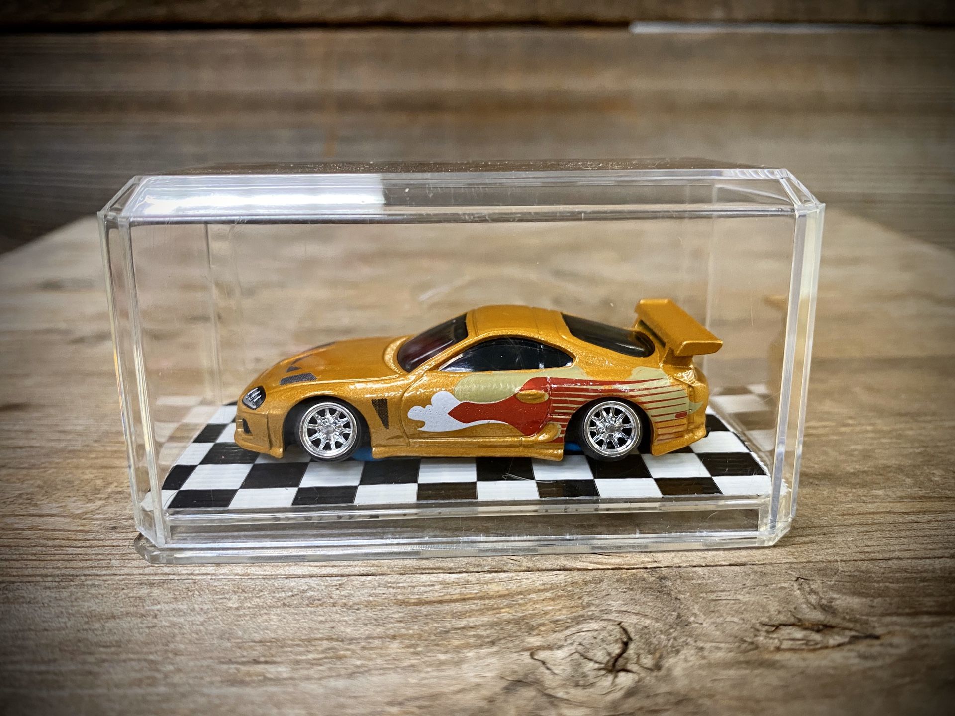CUSTOM 1:64 Toyota Supra - Hot Wheels x Fast and Furious (Lowered + camber and upgraded premium 10-spoke chrome wheels)