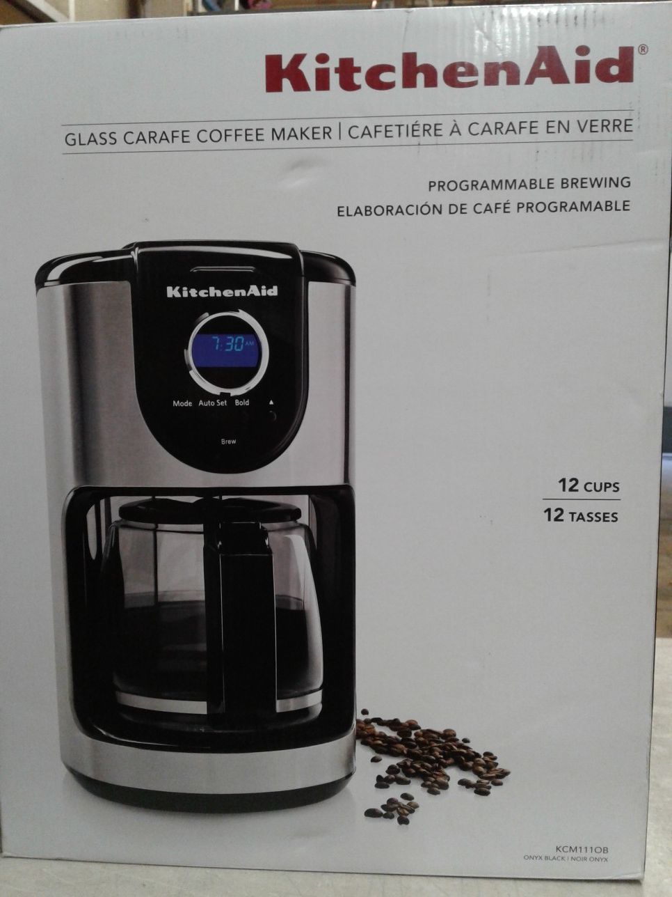 KITCHEN AID 12 CUP GLASS CARAFE ONYX BLACK COFFEE MAKER KCM1110B NEW