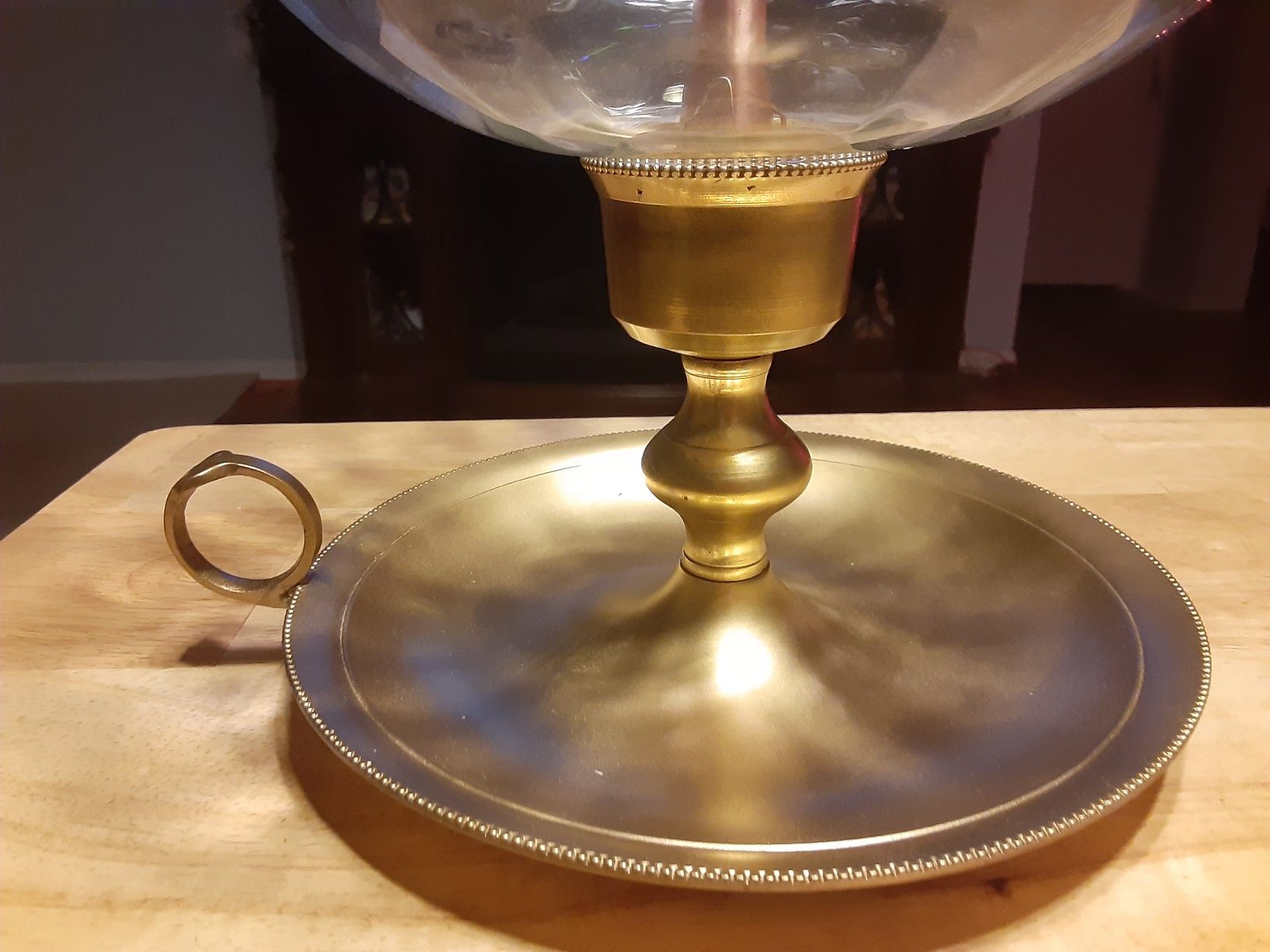 Gorgeous Looking BRASS and Glass CANDLE HOLDER THIS is a Big CANDLE HOLDER