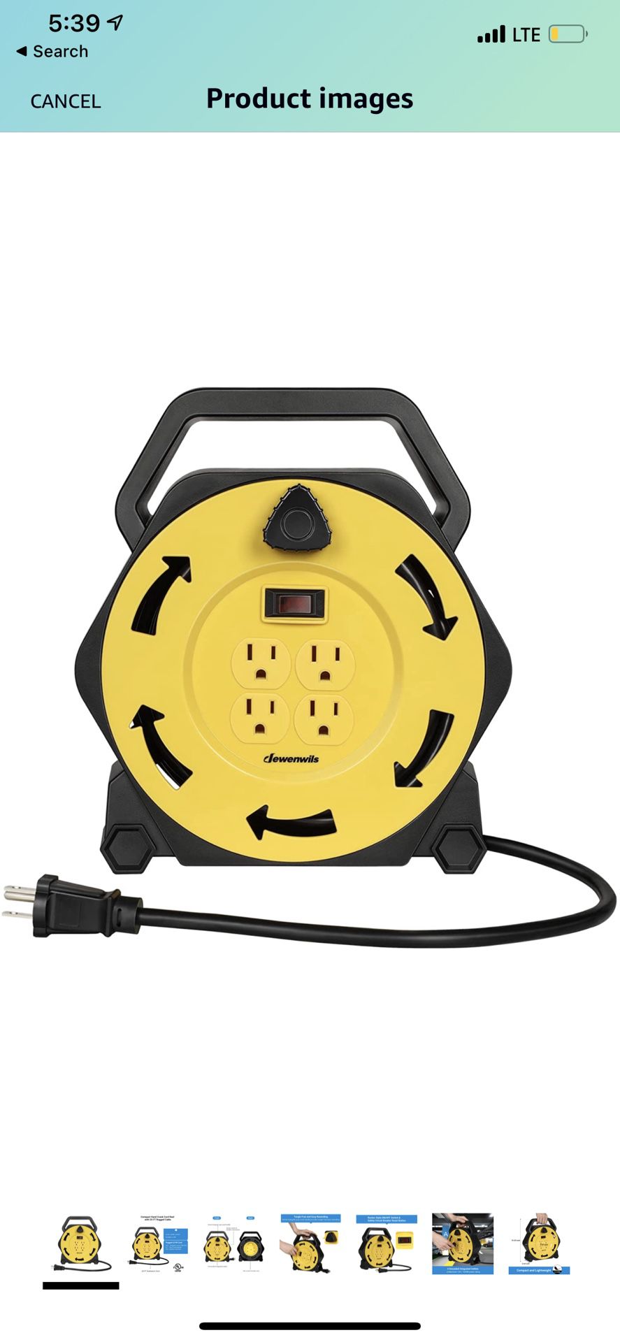 DEWENWILS Extension Cord Reel with 25 FT Power Cord, Hand Wind Retractable, 16/3 AWG SJTW, 4 Grounded Outlets, 13 Amp Circuit Breaker, Yellow, Black, 