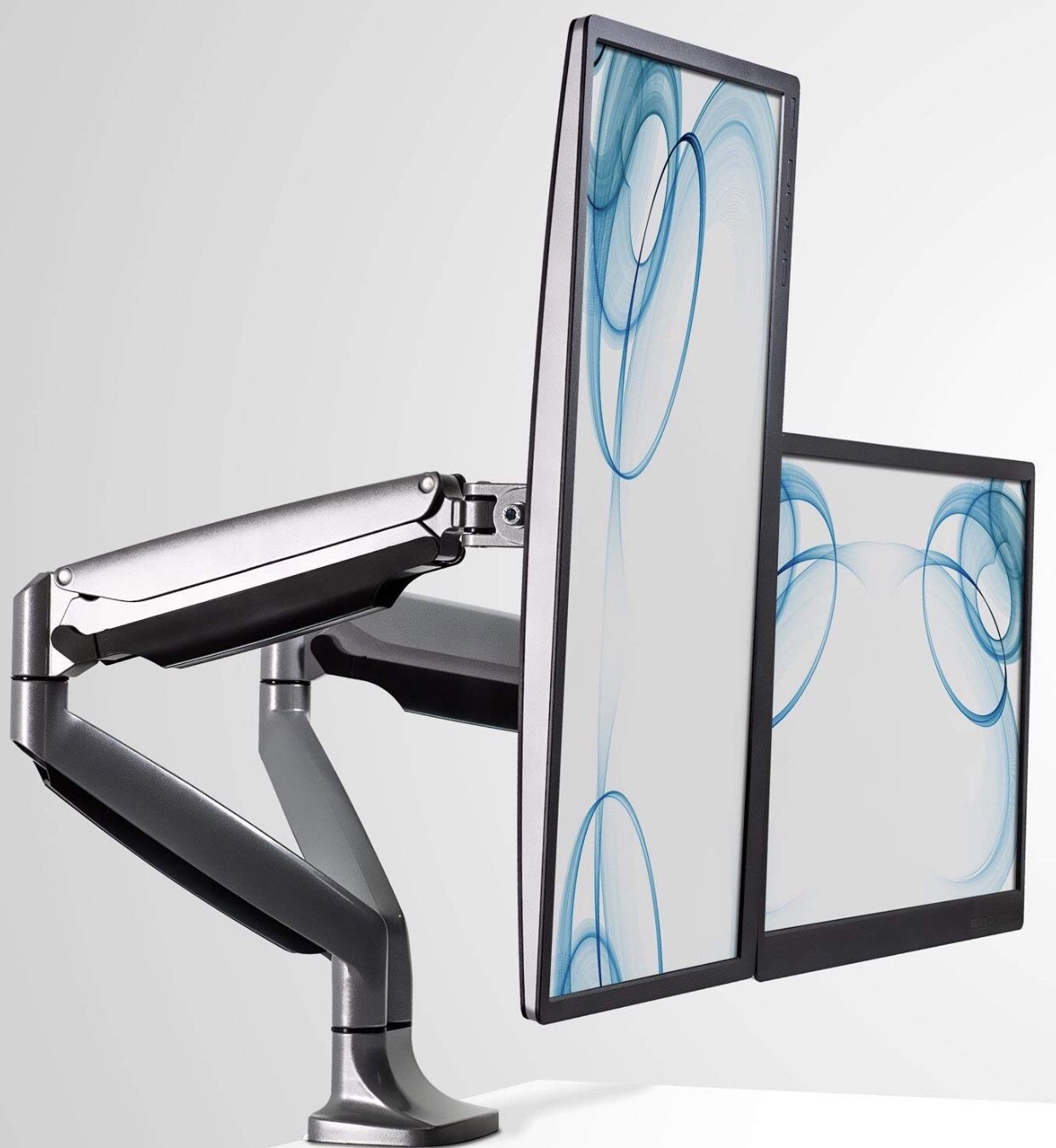 Mount It! Dual Monitor Arms for Desk, Height Adjustable Full Motion Monitor Stand With Gas Spring Arms, Fits 24, 27, 29, 30, 32 Inch Computer Screens