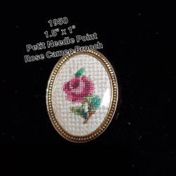 1950 Petit Needle Point Rose Cameo Brooch  Thumbnail