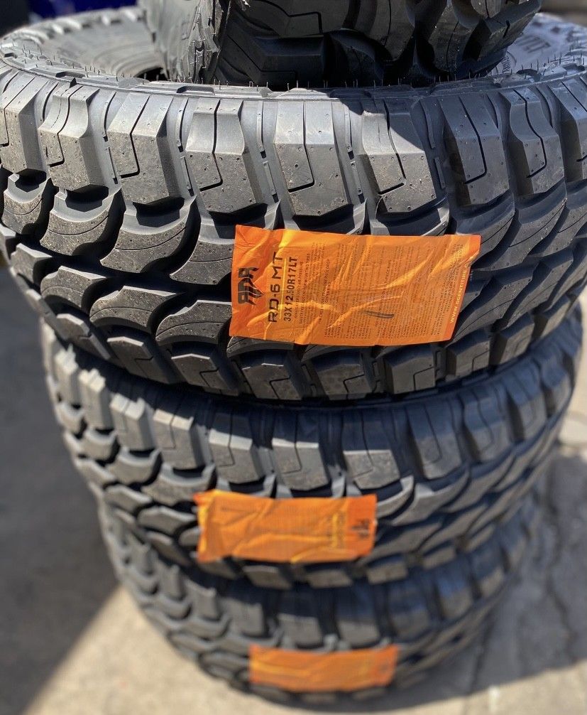 33x12.50r17 RDR Mud Terrain M/T Tires Llantas Nuevas Installed, Balanced and 45,000 Miles War