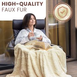 Luxury Faux Fur Throw Blanket - Ultra Soft and Fluffy - Plush Blankets for Couch Bed & Living Room - Fall Winter & Spring - 50x65 (Full Size) Ivory Thumbnail