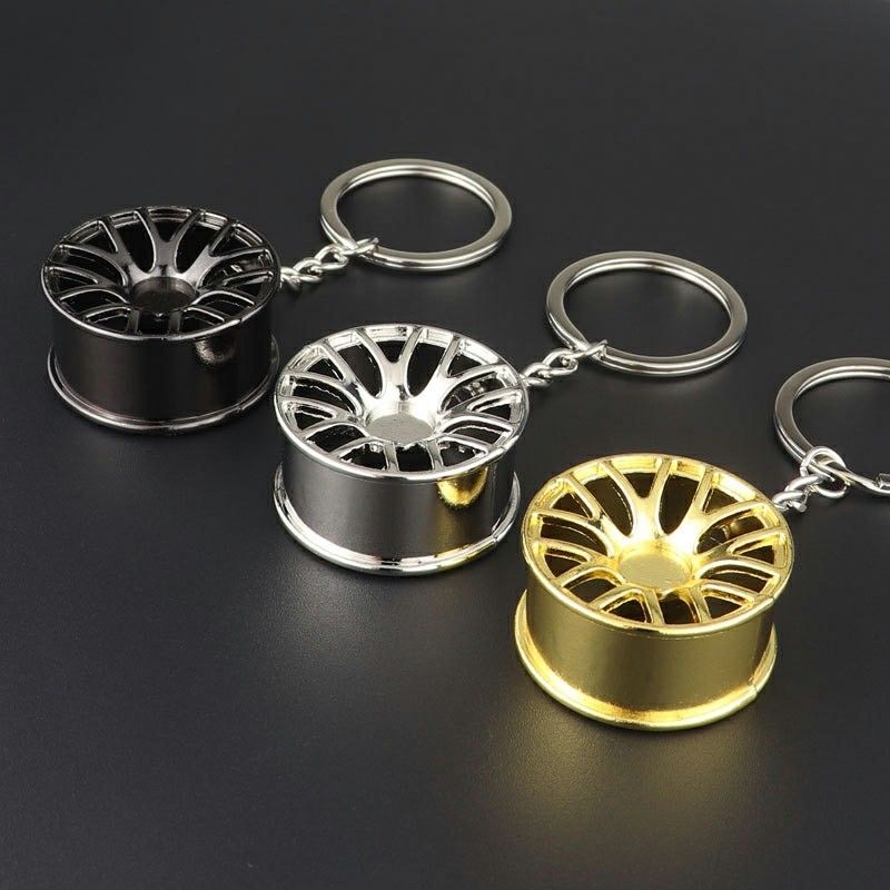 3 PC Wheel Rim Keychain Gold Black Silver Keychain