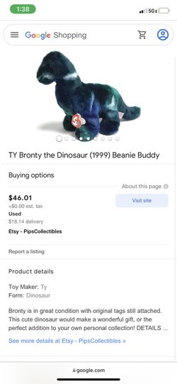 Ty Bronty The Brontosaurus Beanie Baby No Tag 1999 Thumbnail