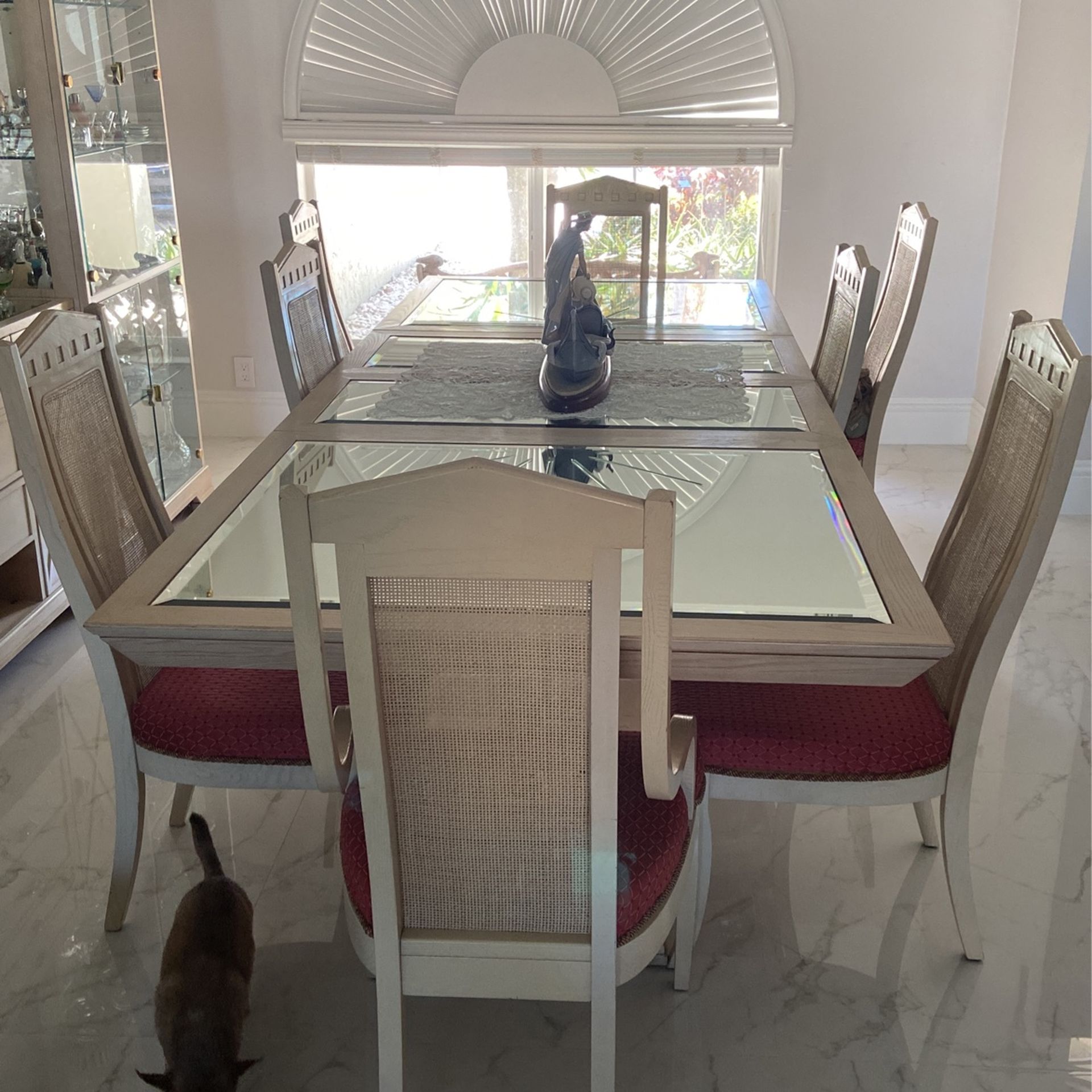 Farm Wooden Table Glass Top 8 Chairs
