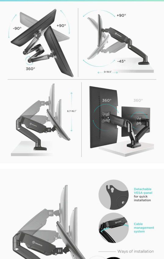 ONKRON Dual Monitor Desk Mount for 13 to 27-Inch LCD LED Computer TV Screens up to 14.3 lbs G160

