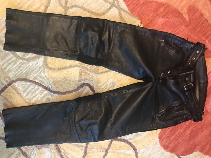Six gears leather jacket size 10 and Harley Davidson leather pants size 34