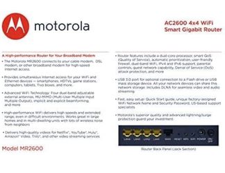 Motorola AC2600 4x4 WiFi Smart Gigabit Router with Extended Range, Model MR2600 Thumbnail