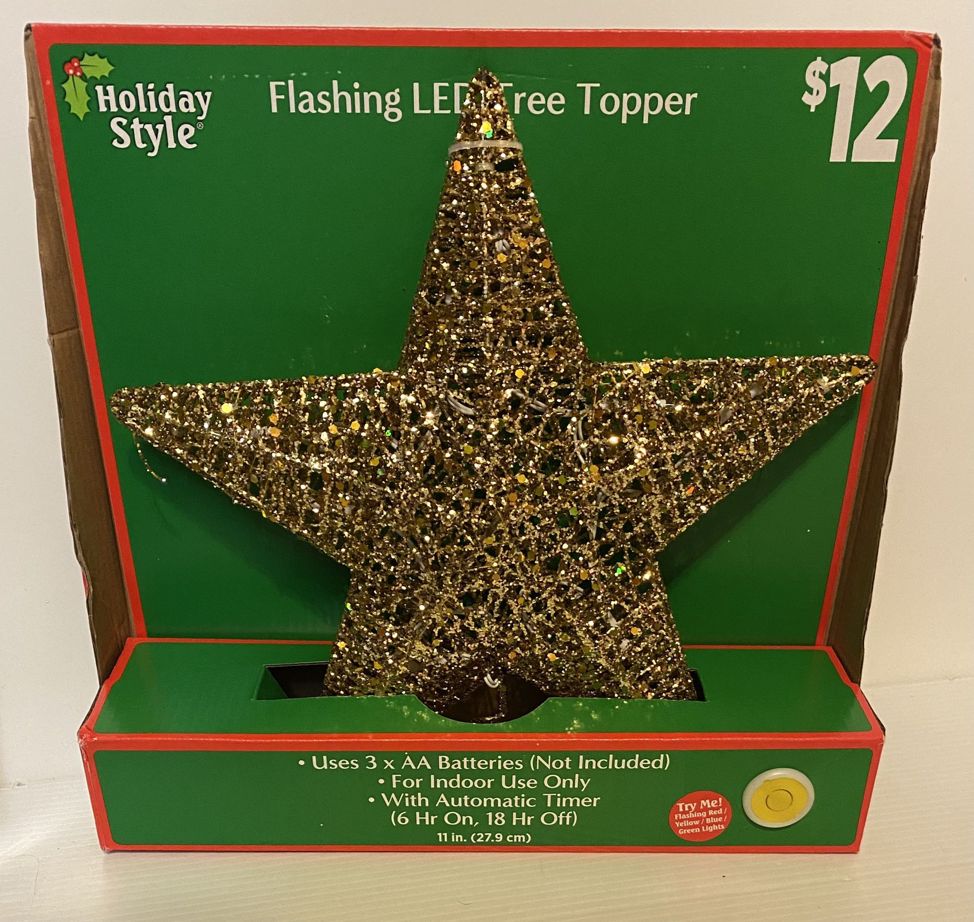 NEW Flashing Star Tree Topper!  12.00$ Retail 