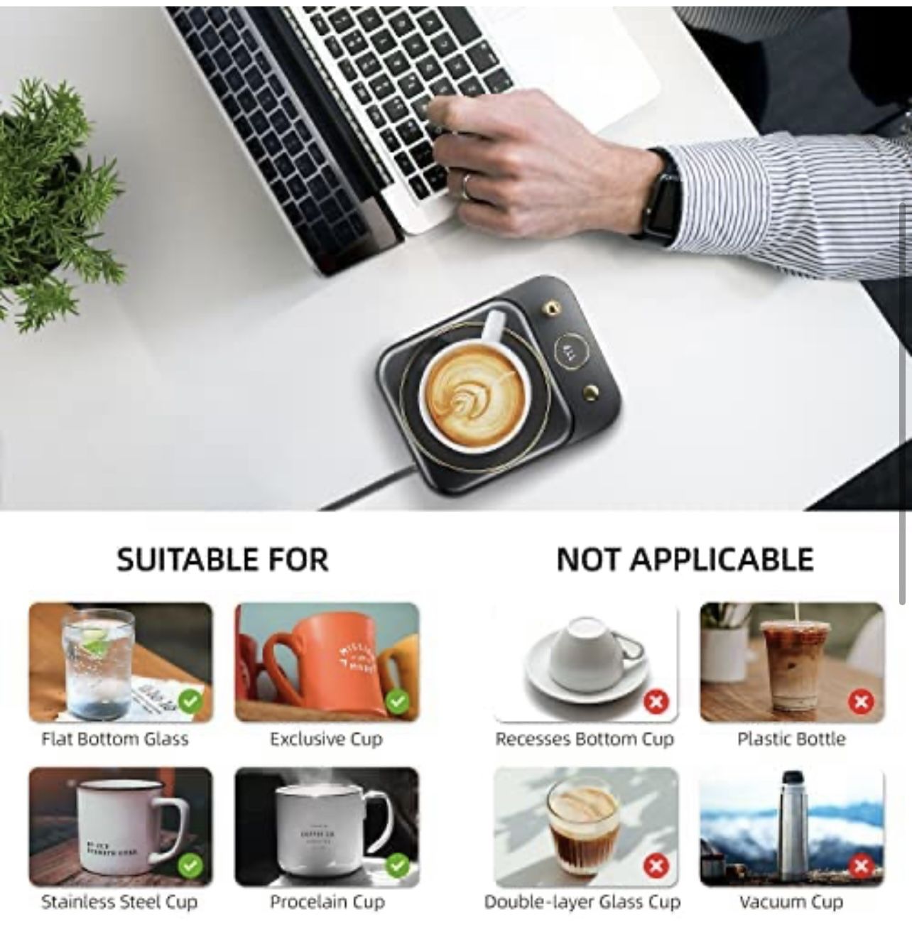 Coffee Mug Warmer for Desk Wax Candle Warmer Plate Smart Beverage Warmers Electric Thermostat Coaster for Hot Cocoa Tea Milk Home, Office, Black(Cup n