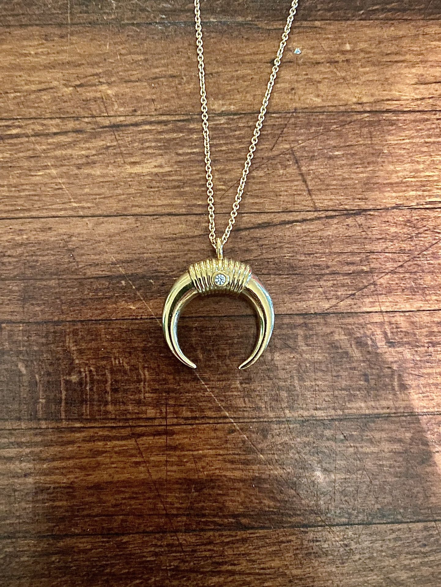 Gold Double Horn Crescent Necklace