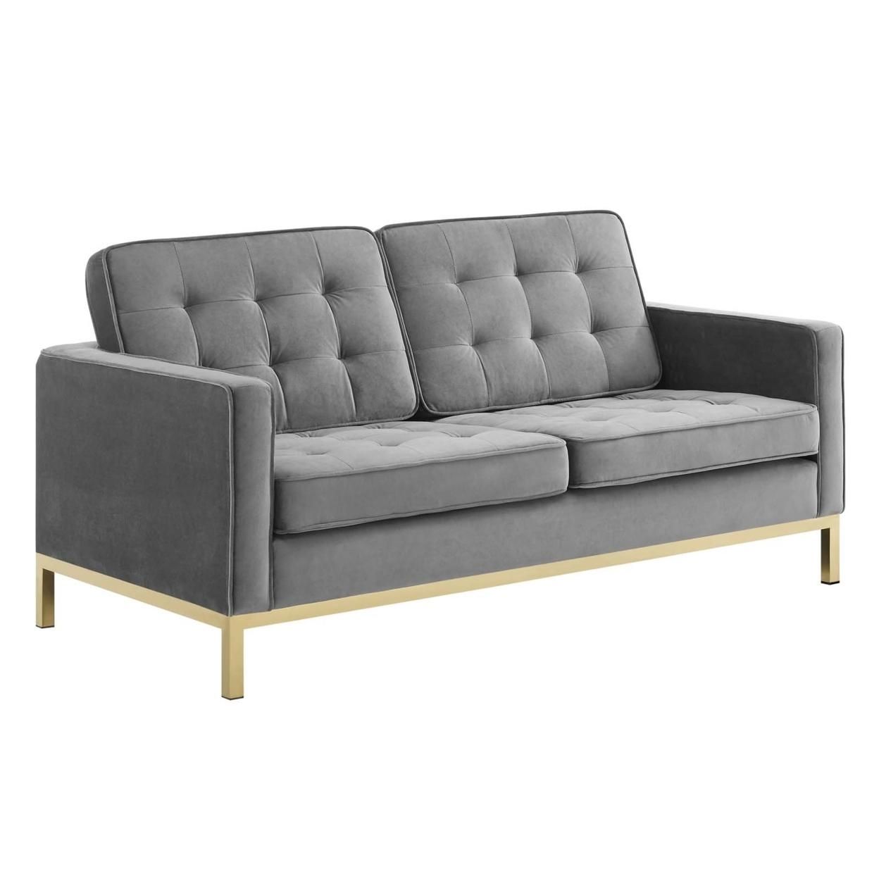 Loft Gold Stainless Steel Leg Performance Velvet Loveseat, Gold Gray