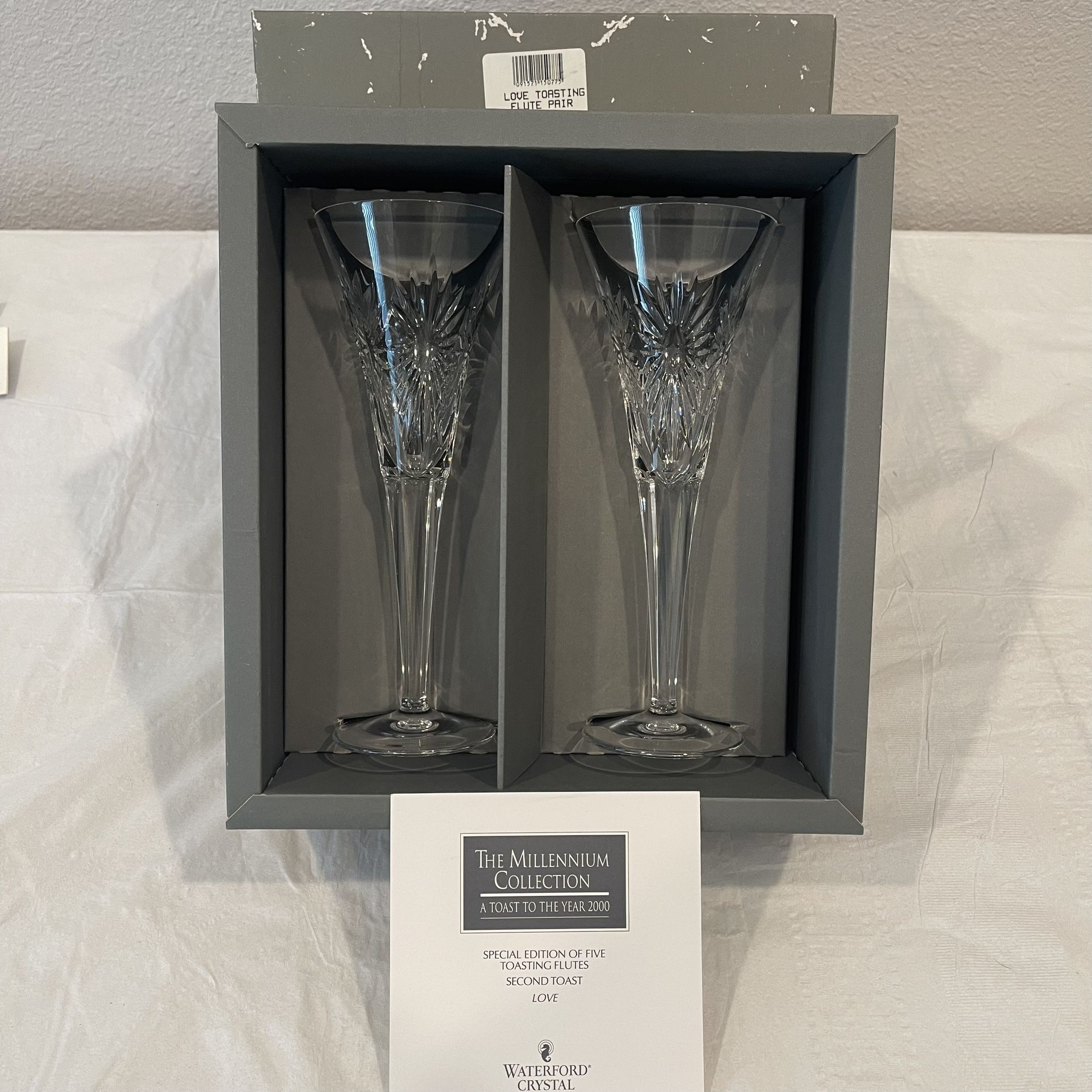 Waterford Millennium Collection Toast To The Year 2000 Champagne Flutes Complete Rare Set