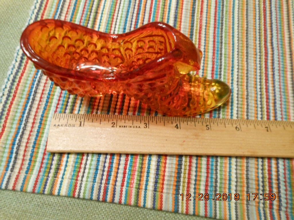 Vintage Fenton Amberina/Orange/Red Glass Hobnail Cat Head Shoe