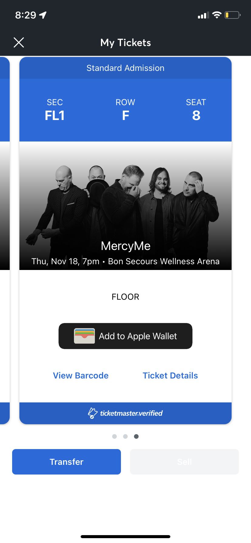 MercyMe  Tickets - Nov 18 - Greenville, SC - 6 Rows from Stage!