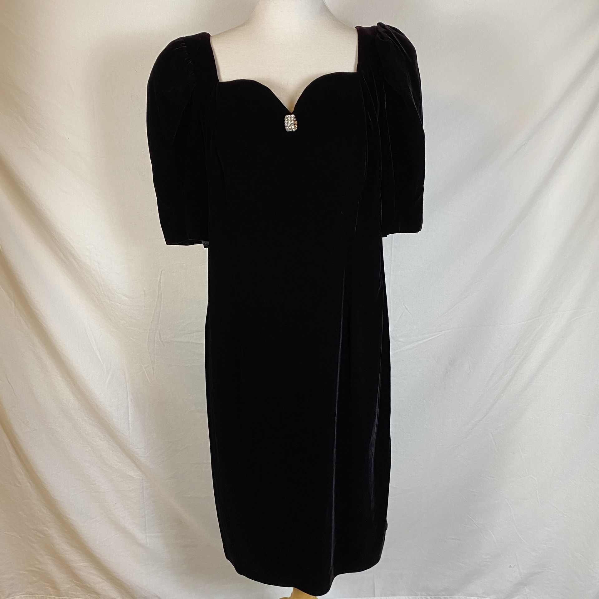 Vintage 80s Black Velvet Formal Prom Party Dress Cachet by Bari Protas Size 16