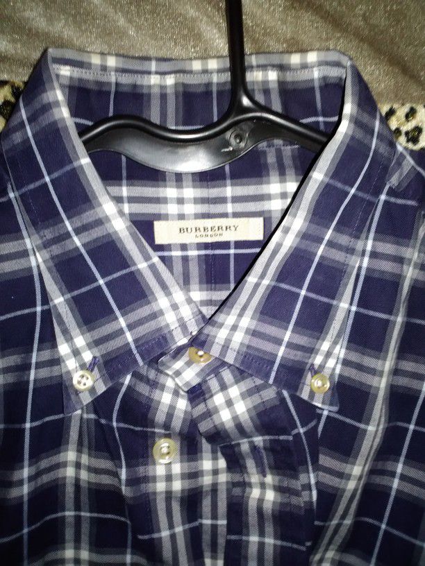 Long Sleeve, Burberry Dress Shirt, Grey, Navy Blue. Xl, Made In London 