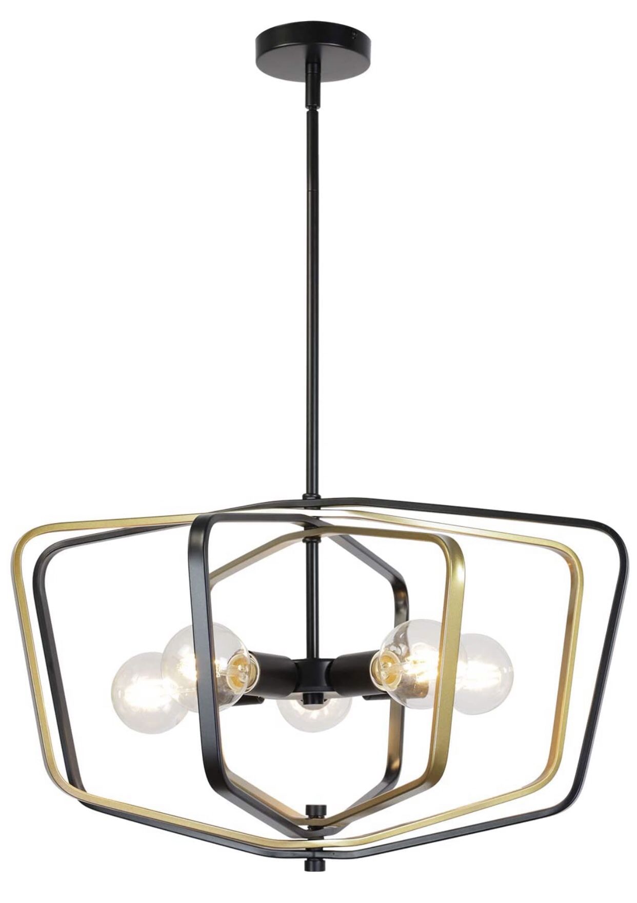 5 Light VINLUZ Farmhouse Pendant Lighting w Golden Metal &Clear Glass Kitchen Light Fixtures