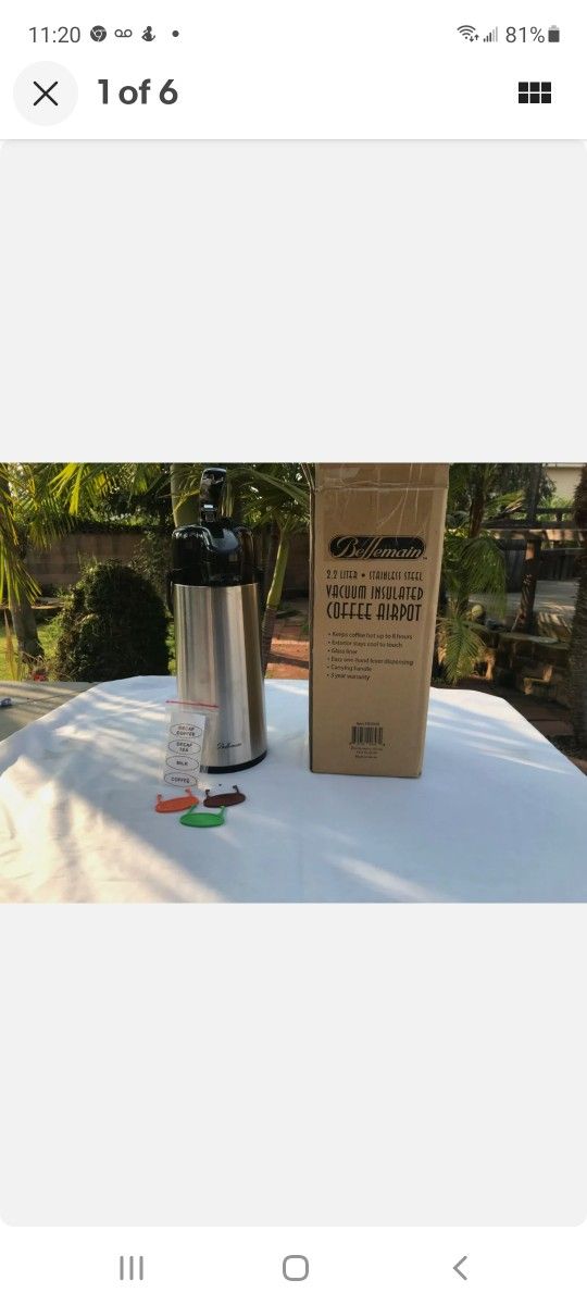 Bellemain 2.2 Liter Airpot Coffee Dispenser with Pump, Stainless Steel Vacuum