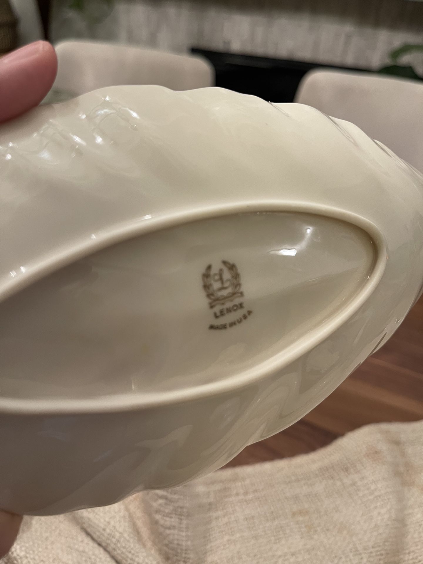 Lenox Ivory Gold Rimmed Leaf Shaped Candy or Trinket Dish