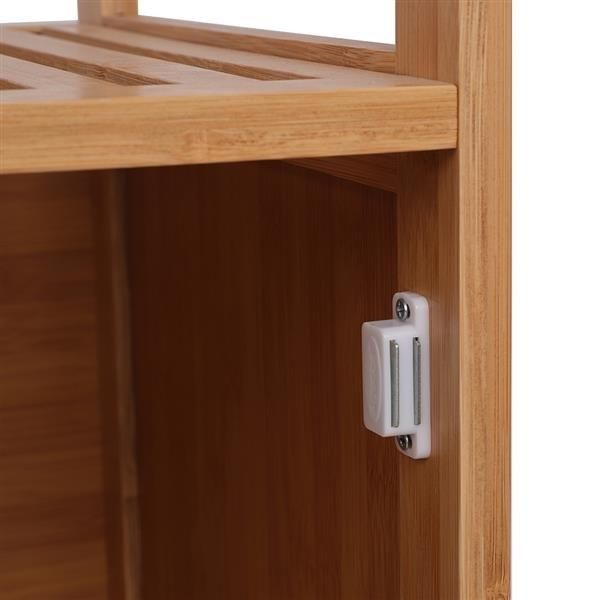 100% Bamboo Bathroom Floor Cabinet, Double Deck Shelf With Single Door And Cell For Stand-Alone Kitchen Cabinet, Living