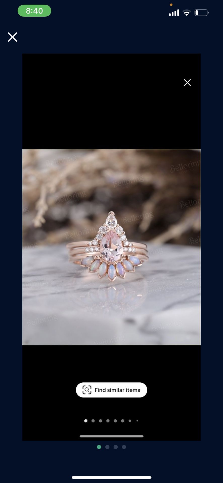 Diamond, Morganite And Opal Engagement Set